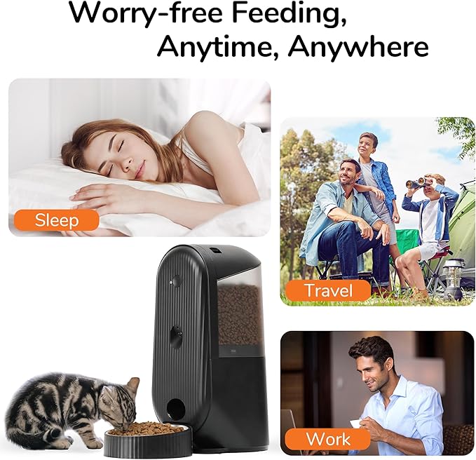 FUKUMARU Automatic Cat Feeder, 2 in 1 Automatic Pet Feeders with Camera and Audio, Support DIY Meals and Timed Control WiFi Cat Food Dispenser