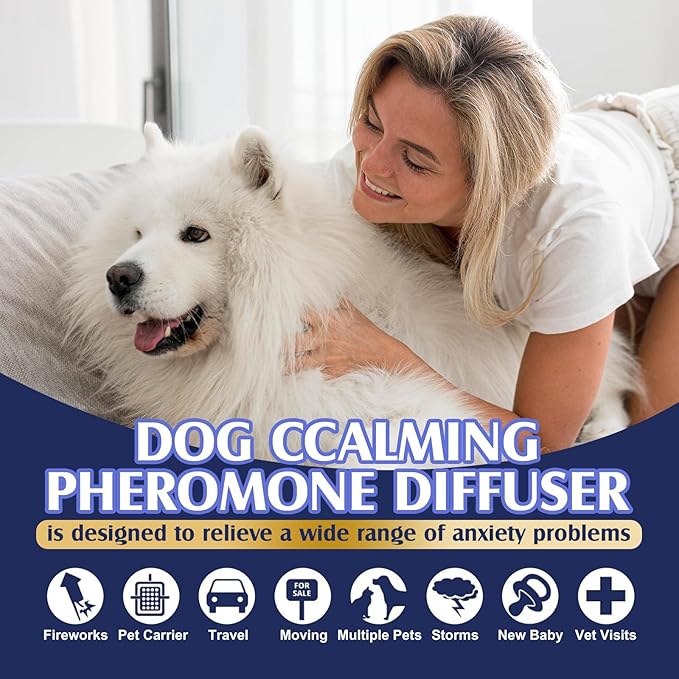 Dog Calming Pheromones Diffuser, 6 in 1 Kit Appeasing Pheromone Diffuser to Calm Dogs, Dog Anxiety Relief Lasting 120 Days with 2 Diffuser + 4 48ml Refill