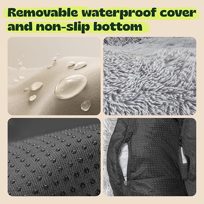 Calming Round Jumbo Pet Bed Removable Washable Cover,XXXL Waterproof Orthopedic Foam Dog Beds for Extra Large Dogs with Cooling Gel Big Cuddle Sofa to Care Old Fluffy Friends Arthritis,Grey