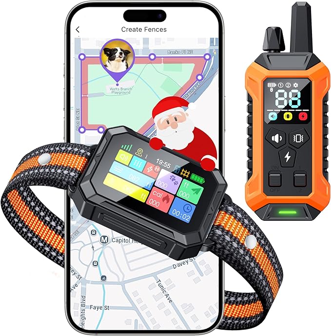 Meowant GPS Wireless Dog Fence System Collar with Training Remote, Free App, Custom GPS Fence(82-7000ft), Beep/Vibration/Correction, Early Alert Band, Waterproof LCD Collar, Dogs 10+Lbs, Outdoor