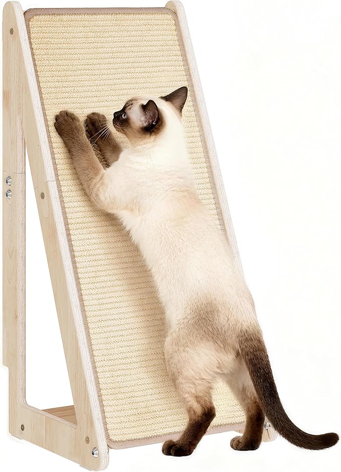 26.4'' Sisal Cat Scratcher Ramp for Indoor Large Cats, Vertical Scratching Post, Wooden Cat Furniture