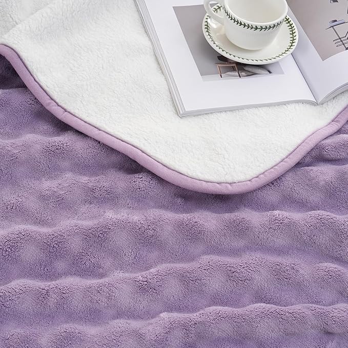 Waterproof Blanket for Bed Couch Sofa Car, Soft Leakproof Dog Blanket with 3D Bubble Pattern, Reversible Water Proof Pet Blankets for Dogs Cats Puppies (60"x80", Dusty Purple)