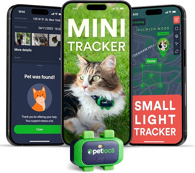 Cat GPS Tracker – Smallest Waterproof Pet Tracking Device with App, Real-Time Location, Smart Alerts & Geo-Fence, Long-Life Battery, Collar-Compatible – iOS & Android (Subscription Required)