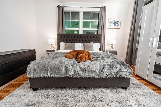 PAW BRANDS PupProtector Waterproof Throw Blanket for Dogs and Cats, Pet Blanket Cover for Couches, Sofas, Beds, Car Seats, Furniture, Calming Soft Faux Fur, Charcoal Grey, Large (80" L x 62" W)