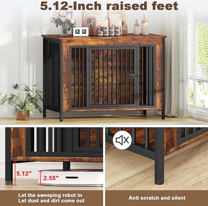 EasyCom Dog Crate Furniture for 1 or 2 Dogs, Heavy Duty Single/Double Dog Crates for Small/Medium/Large Dogs, Dog Kennel Furniture Indoor as TV Stand, Extra Large Size 47.24" L(65-92 Pounds), Brown
