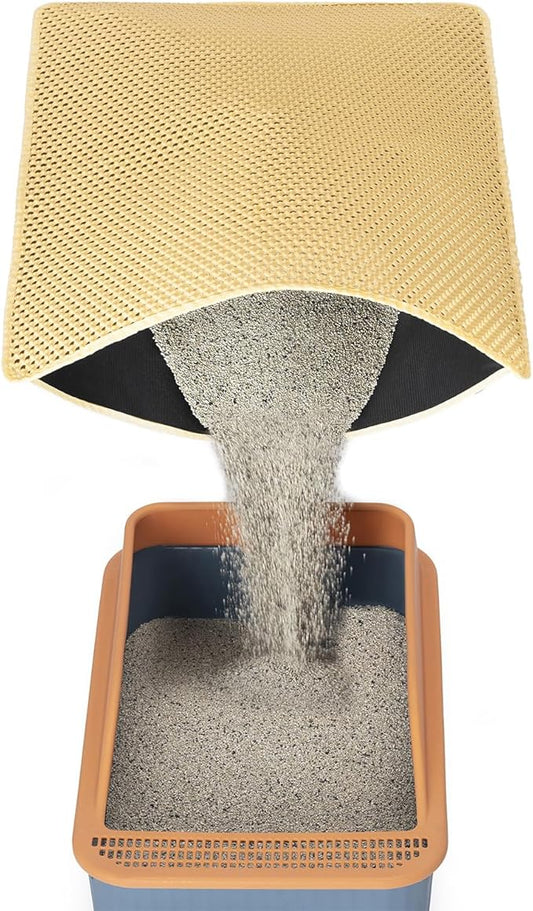 Cat Litter Mats Litter Trapping Mat,Cat Litter Box Mat for Floor 32"x22", 2 Layer Llitterbox Mat,Litter Rug Catcher,Waterproof Urine Proof, Clean Easily, Collapsable, Medium