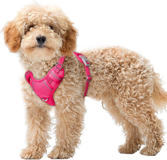 BARKBAY No Pull Dog Harness Large Reflective Dog Harness with Front Clip and Easy Control Handle for Walking Training Running with ID tag Pocket(Pink,XS)