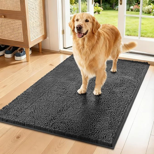 Chenille Absorbent Front Door Mat 96" x 48", Dog Door Mat for Muddy Paws, Trap Dirt Doormat, Mud Mat for Dogs, Washable Non Slip Outdoor Indoor Doormats for Entryway, Grey