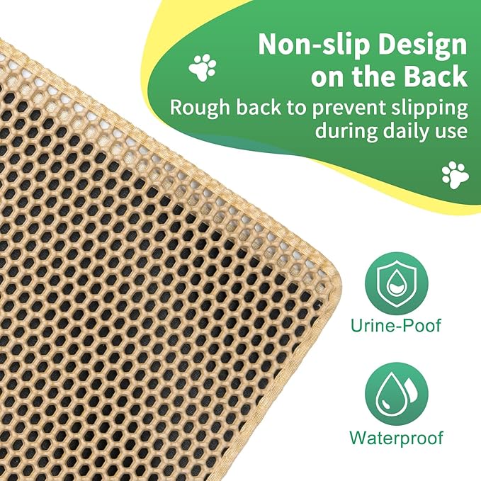 GRELY Cat Litter Mat,25"x16" Litter Box Mat,2 Layer Litter Trapping Mat for Indoor Cats,Litter Catcher Mats. Non-Slip Waterproof Urine Proof, Collapsable