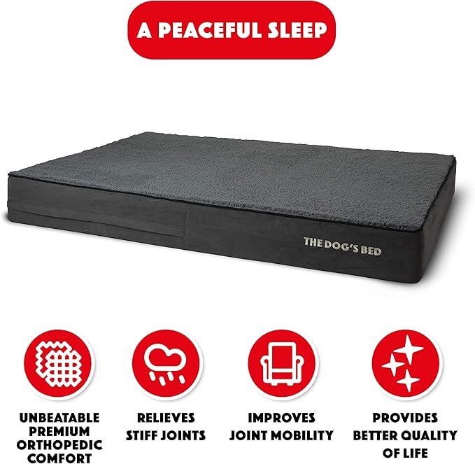 The Dog’s Bed Orthopedic Memory Foam Dog Bed, XXL Grey Plush, Pain Relief for Arthritis, Hip & Elbow Dysplasia, Post Surgery, Lameness, Supportive Calming Waterproof Washable Cover Veterinary Approved