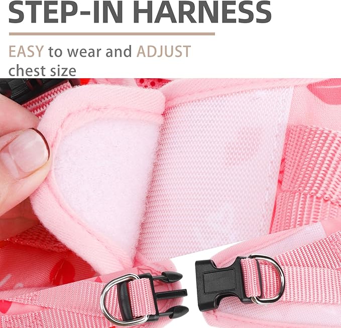 PUPTECK Adjustable Dog Harness Collar and Leash Set Step in No Pull Pet Harness for Small Medium Dogs Puppy and Cats Outdoor Walking Running, Soft Mesh Padded Reflective Vest Valentine Harnesses