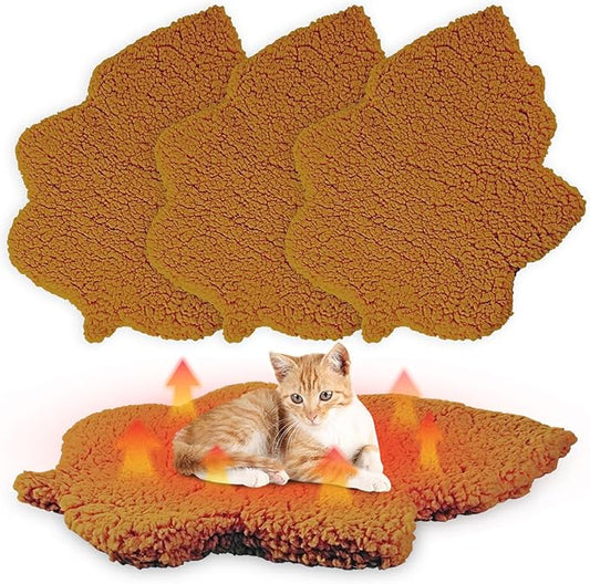 3 Pack Self Warming Cat Dog Bed Leaf Shape Self Heating Pet Mat Non Electric Washable Thermal Sleeping Pad Plush Heated Pet Mat for Crate Floor Indoor Outdoor(Orange,Medium-18 x24)