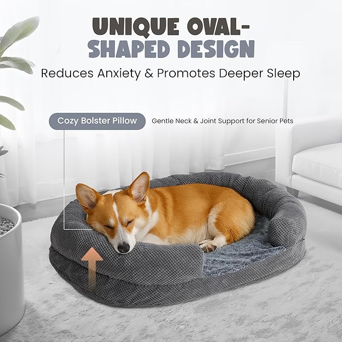 Soft Donut Dog Bed for Small Dogs, 28" Orthopedic Comfort Pet Sofa Couch with Egg Crate Foam, Washable Cover & Non-Slip Bottom, Cozy Cat Couch with Bolstered Sides, Grey (28")