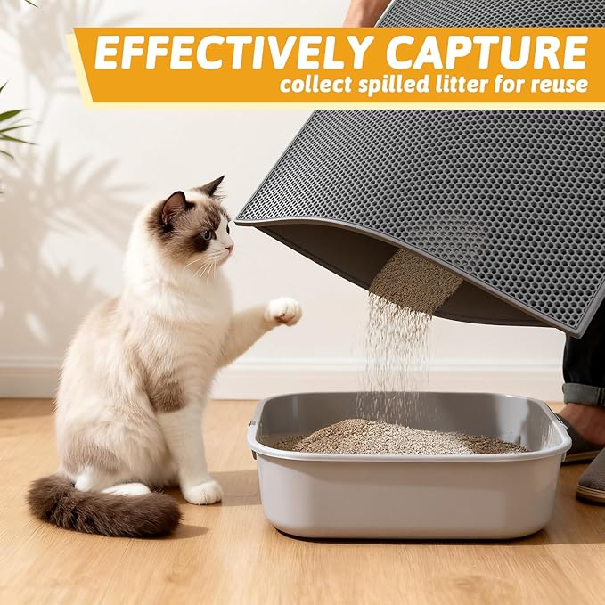 Pieviev Cat Litter Mat Double Layer Waterproof Urine Proof Trapping Mat 1 Pack (Gray, 36x30 Inch (Pack of 1))