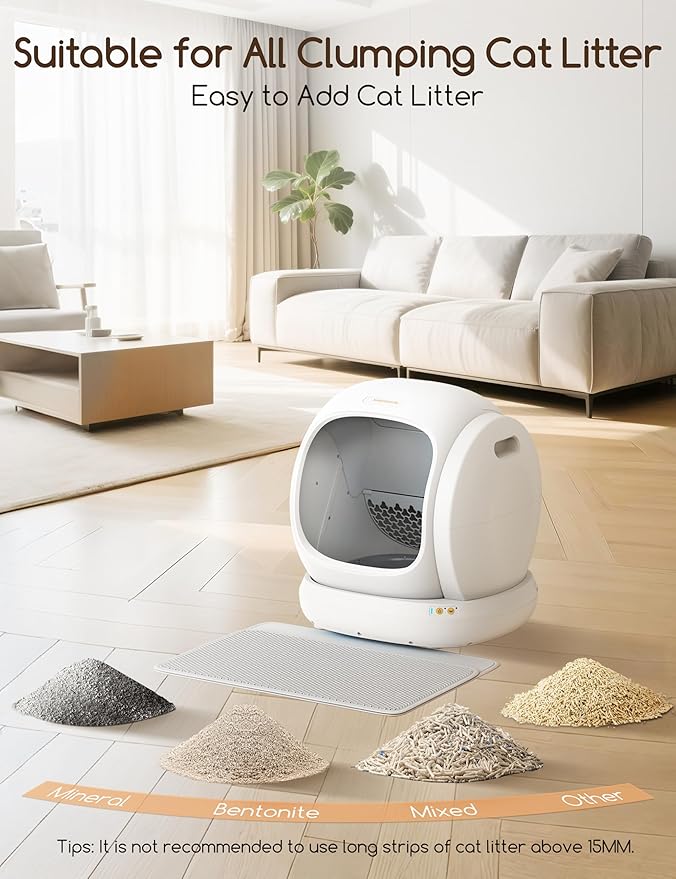 MeoWant Automatic Cat Litter Box, Large Opening Self Cleaning Litter Box with Safety Protection for Multiple Cats, App Control, Odor-Free, 75L Space, Yellow