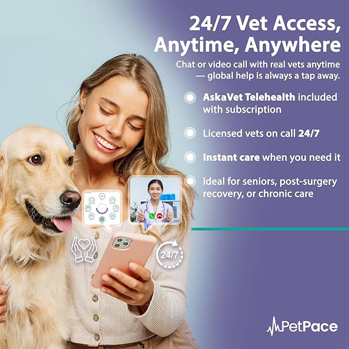 NEW Dog Health Monitor V3.0 by PetPace – AI Smart Collar with 24/7 Vital Signs, Pain & GPS Tracking, Telehealth AskaVet & Share With Your Vet, Smartwatch Sync – Subscription Required (Small)