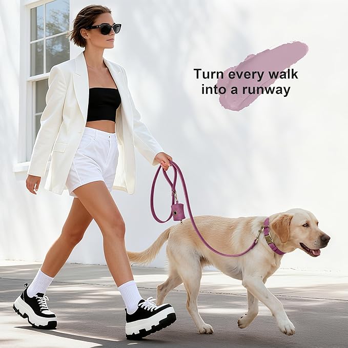 Didog Soft PU Leather Dog Collar, Stylish Quick Released Dog Collar for Large Dogs, Easy Clean Adjustable Pet Collar for Daily Walking, Purple, L Fit 15-23" Neck