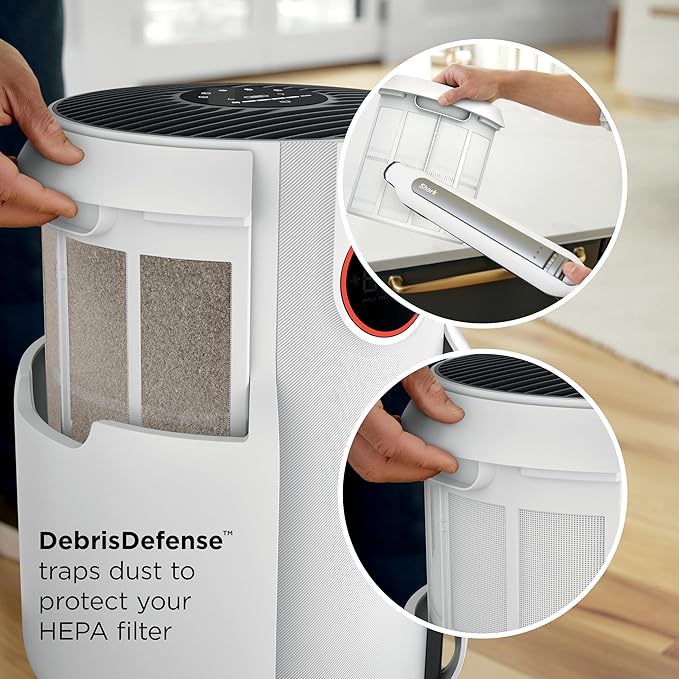 Shark Air Purifier for Home, NeverChange, for Large Room, Bedroom, Home Office, HEPA-Exceeding Filter, Captures Pollutants, Pet Dander, Dust, Odor, Smoke, and More, HP153, White