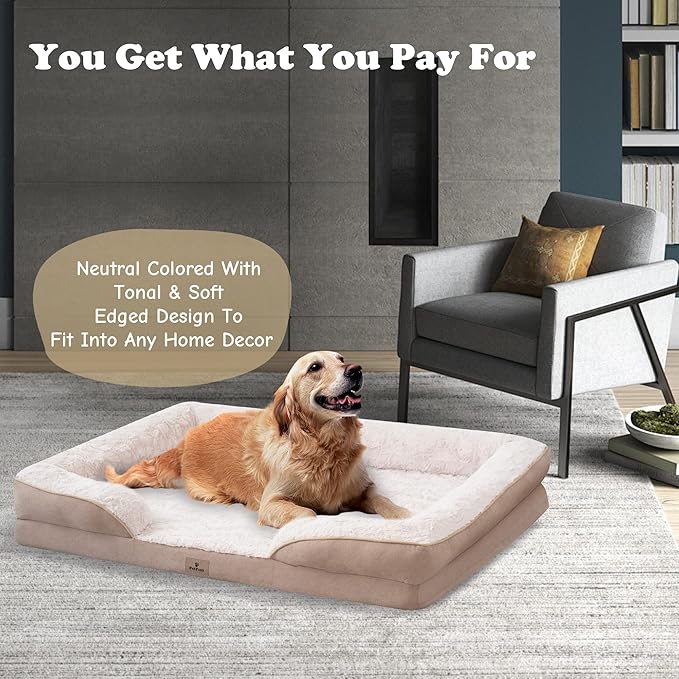 XXL Orthopedic Dog Beds Large Sized Dog - Washable Large Dog Cat Bed Waterproof, Comfort Dogs Couch Sofa with Washable Removable Cover, Pet Bed with Nonskid Bottom, Beige, 53"