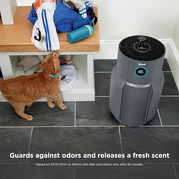 Shark Air Purifier for Home, NeverChange Max, 1,300 sq. ft. for Large Room, Kitchen, Home Office, HEPA-Exceeding Filter, Captures Pollutants, Pet Dander, Dust, Odor, Smoke, and More, HP301, Grey