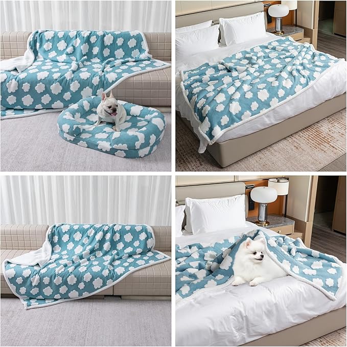 Waterproof Pet Blanket,Dog Blue Dog Blankets for Bed Covers Couch Sofa Stylish Jacquard Pets Throw Blankets for Puppy Cats Washable Reversible Furniture Protection Covers (Blue Cloud,M)