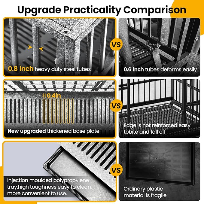 Oranland 48 inch Heavy Duty Indestructible Dog Crate,2025 New Upgraded Reinforced Baseplate for Large Dogs,XL Dog Crate for High Anxiety Dogs/Max Load Capacity 250lbs/Double Door with Wheels（Silver）