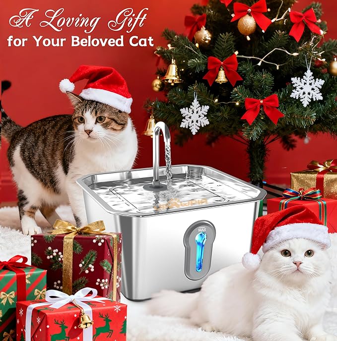 4L/135oz Large Cat Water Fountain Stainless Steel with 3 Filters Pet Water Fountain for Cats Quiet Indoor Pets Dog Small Animal Automatic Dog Water Dispenser for Drinking Watering Supplies