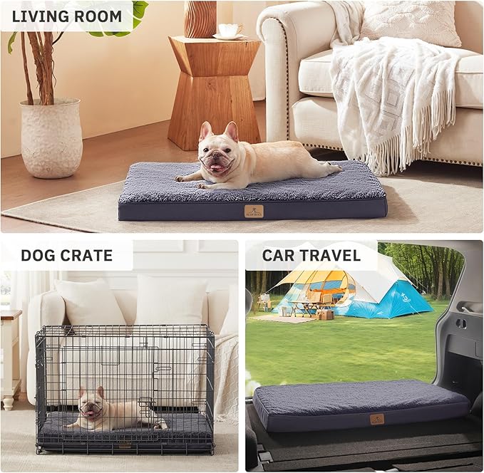 Bedfolks Orthopedic Dog Bed for Large Dogs - Egg Foam Dog Crate Bed with Removable Waterproof Cover, Pet Bed Mat Suitable for Dogs and Pets Up to 50 lbs (35 x 22 x 3 inches, Dark Grey)
