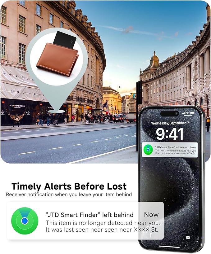 JTD 4 Pack Smart Card Wallet Tracker - Apple Find My Compatible (iOS Only), 0.07in Ultra-Thin IP68 Waterproof Bluetooth Tracker Card, for Wallet, Backpack, Passport