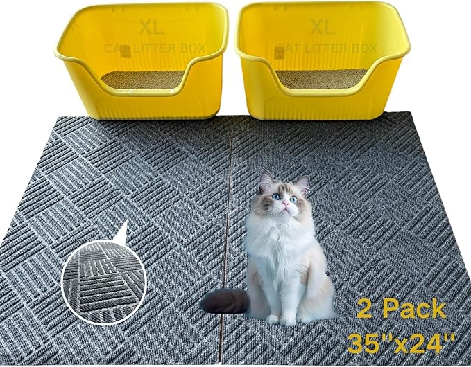 2 Pack Cat Litter Mat,Large Litter Trapping Mat,| Washable Litter Box Mat, Leak-Resistant, Non-Slip Backing,Quick Dry,Cut ToFit,Size 35''x24'