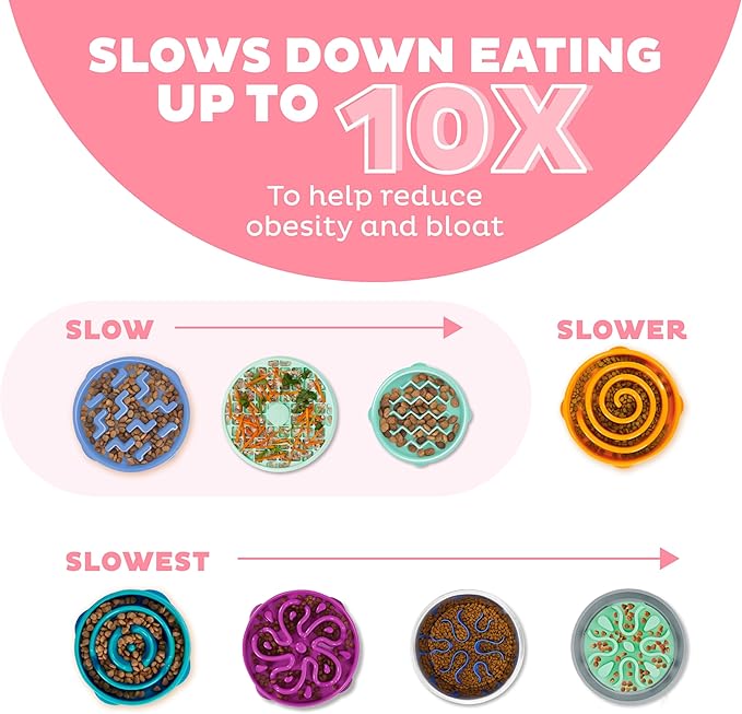 Outward Hound Small Fun Feeder Slow Bowl, Puzzle for Fast Eaters, Puppies, Cats & Small Dogs, Wet or Dry Food, Helps Prevent Bloat & Aid Digestion, 3/4 Cup Capacity, Non-Slip, Made Without BPA, Pink