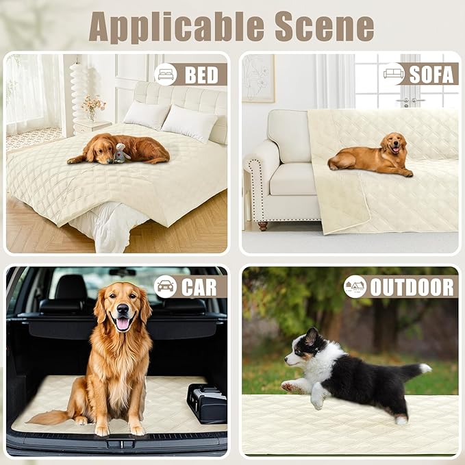 Smiry Waterproof Dog Bed Cover Blanket 52x82, Soft Reversible Pet Blanket, Washable Leakproof Cats Dogs Couch Cover for Sofa, Couch, Furniture, Lattice, Beige/Beige