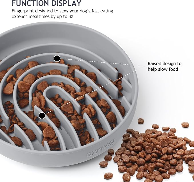 Coomazy Large Silicone Slow Feeder Dog Bowls, Interactive Puzzle Toy for Pets Food Training, Keeps Dogs Busy, Prevents Puppy Overeating (Smoke Gray, Large: 3.2Cup)