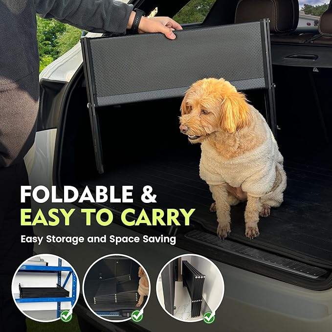 23.6" Extra-Wide Dog Car Ramp - Portable Dog Stairs with Non-Slip Surface, 250 lbs Capacity for Large Dogs, Extra-Wide Foldable Dog Steps for Cars, SUVs, High Beds, and Trucks