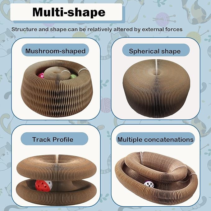 Magic Organ Cat Scratcher Adventure Toy with Bell and Catnip Balls Toys Foldable Recyclable Accordion Kitten Toy Ultimate Interactive Mental & Physical Exercise Cat Toys for Indoor Cats