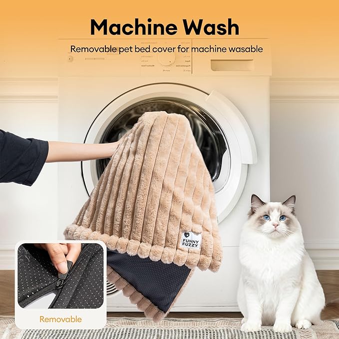 FUNNY FUZZY Self Warming Dog Bed, Waterproof Corduroy Fleece Warm Self Heating Pad for Cat & Dogs, Non-Skid Thermal Pet Mat Indoor with Removable Washable Cover - ThermoPad, 39.4"×29.5", Khaki