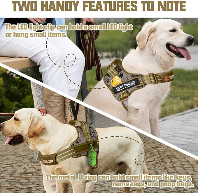 AUROTH Dog Harness and Leash Set, Soft Padded Dog Vest with 5.25FT Dog Leash, No Choke, Easy On Pet Vest, Adjustable Reflective No Pull Dog Harness for Large Dogs, Easy Walking and Training