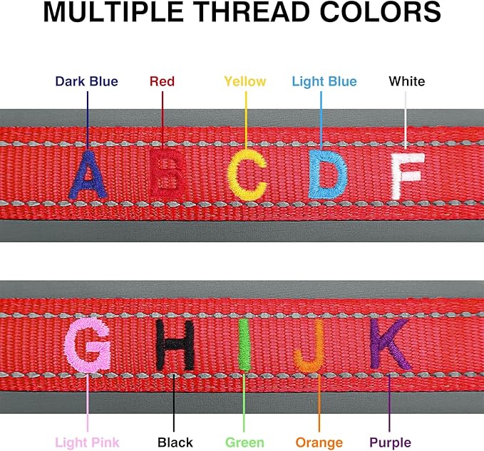 Nylon Personalized Dog Collar with Embroidered Name & Phone, Customizable, Reflective Strip, Soft Neoprene Lining, Durable Metal Buckle - Matching Leash Available