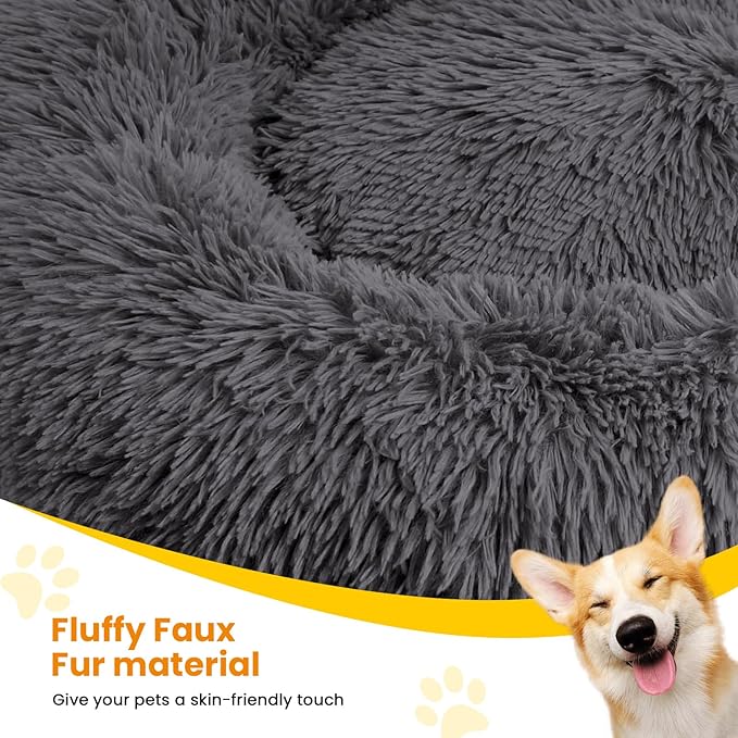 Calming Dog Bed Anti-Anxiety Donut Dog Beds for Small Medium Large Dogs,Washable Plush Fluffy Indoor Cat Kitten Round Cuddler Cushion (Dark Grey, XX-Large)