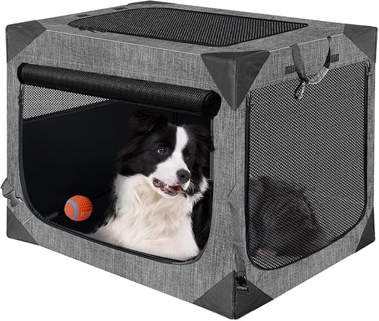 Dog Crate, Collapsible Soft Travel Crate for Large Dogs (3 Year Warranty), Indoor & Outdoor Portable Pet Kennel with Chew-Proof Mesh Window (Dark Gray, 36" L x 25" W x 25" H) ﻿