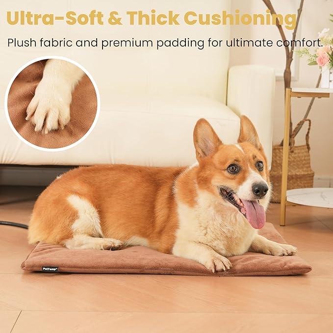 Heated Pet Pad for Dogs and Cats, Waterproof Heating Mat with Chew-Resistant Cord, Constant Warmth for Indoor & Covered Outdoor Use, Multiple Sizes and Colors (Brown, L: 26" × 20" × 1.3")
