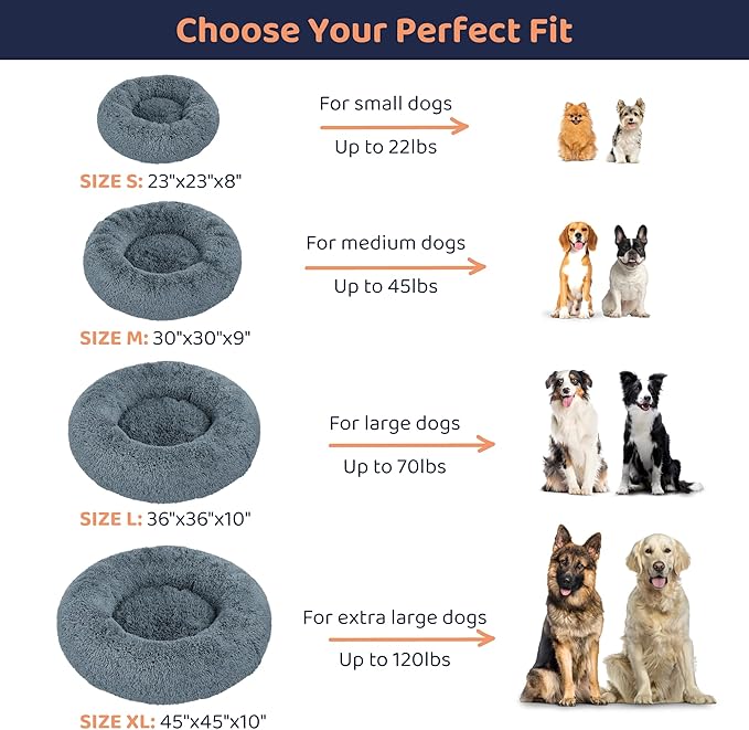 Donut Dog Bed - Premium Comfort for Anxiety Relief - Fluffy & Calming Design with Ultra-Plush Support | Cozy Round Dog Bed with Super Soft Circle Style (Size L Dark Grey)