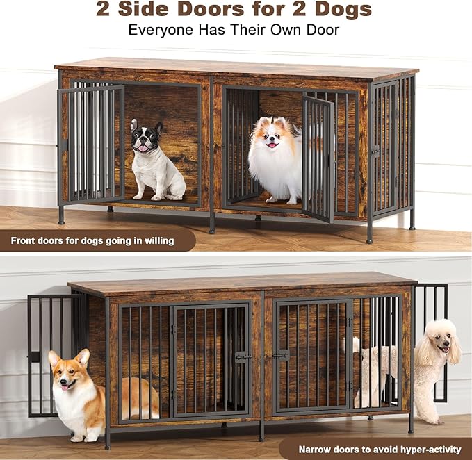 EasyCom Dog Crate Furniture for 1 or 2 Dogs, Heavy Duty Single/Double Dog Crates for Small/Medium/Large Dogs, Dog Kennel Furniture Indoor as TV Stand, Medium Size 63" L(20-35 Pounds), Brown