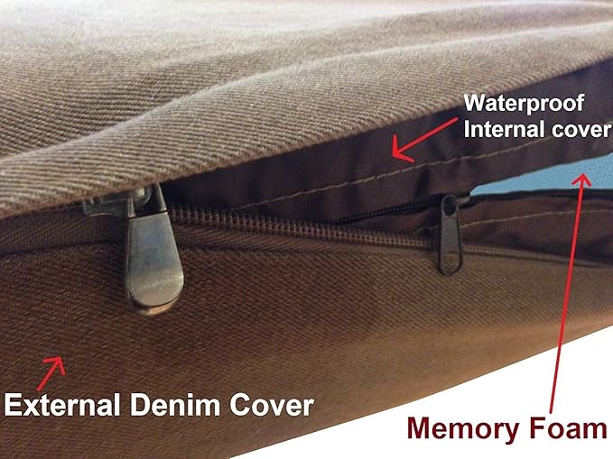 Dogbed4less Orthopedic Waterproof Heavy Duty Gel Memory Foam Dog Bed for Large pet, Denim in Brown, Jumbo 55"X47"X4"