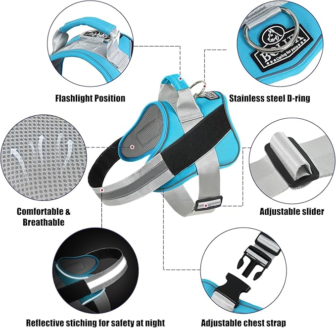 Bolux Dog Harness, No-Pull Reflective Dog Vest, Breathable Adjustable Pet Harness with Handle for Outdoor Walking - No More Pulling, Tugging or Choking (OceanicBlue, Medium (Pack of 1))