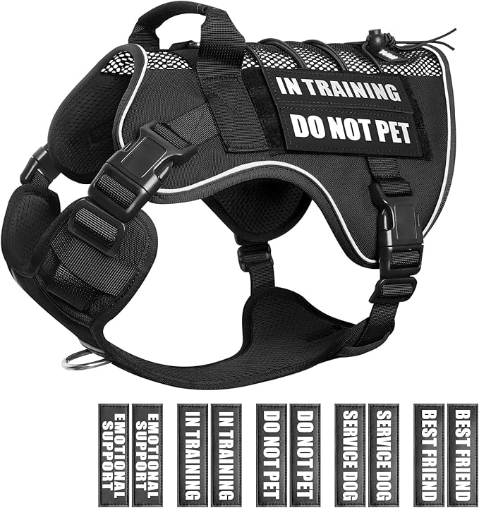 WINSEE Service Dog in Training Mesh Harness with 10 Pet Patches for Medium Dogs, Soft Air Mesh Breathable Tactical Dog Molle Vest, Reflective Military Pet Vest for Walking Hiking