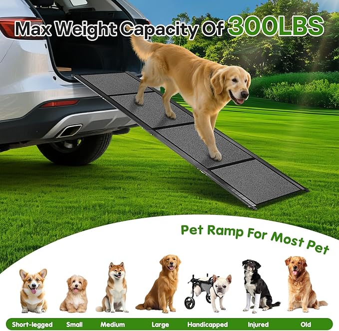 Dog Ramp for Car Truck 71''X20'', Folding Pet Stair Ramps for SUV Large Dog, Portable Pet Steps with Non-Slip Rug Surface, Up to 300LBS, Dog Car Ramp for Bed Couch Outdoor