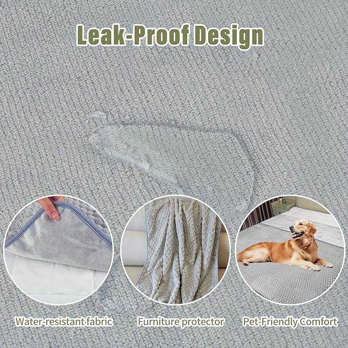 Water Resistant Blanket for Bed Couch Sofa, Cat/Dog Blanket Waterproof Washable, Small Cozy Reversible Furniture Protector, Leakproof Throw (40"x60", Glacier Gray/Cloud Gray)