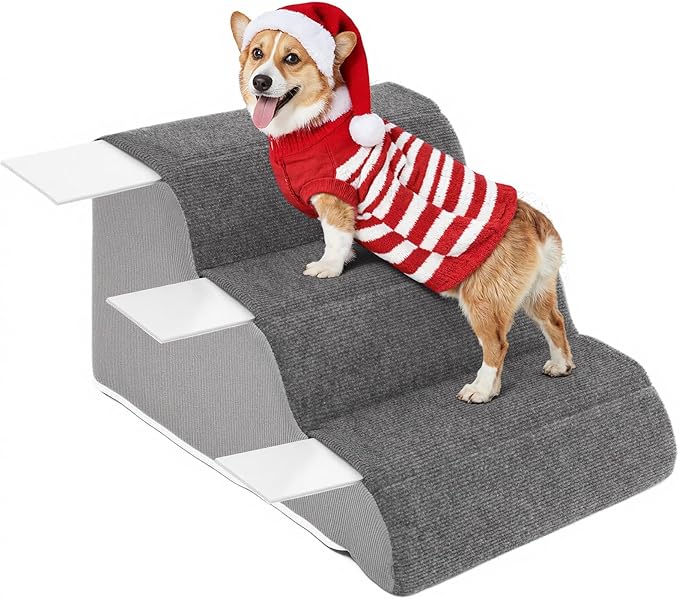 3-Steps Dog Stairs for Bed and Couch 12.6" H, Wider Pet Stairs for Small Old Dogs Cats, 30°Steady Non-Slip Dog Steps, Washable Dog Ramp with Removable Cover, PE Boards