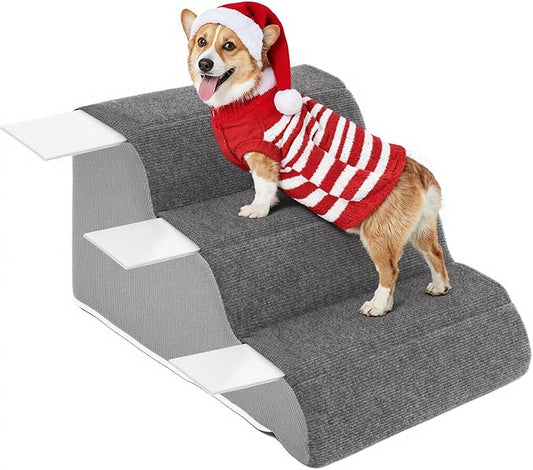 3-Steps Dog Stairs for Bed and Couch 12.6" H, Wider Pet Stairs for Small Old Dogs Cats, 30°Steady Non-Slip Dog Steps, Washable Dog Ramp with Removable Cover, PE Boards